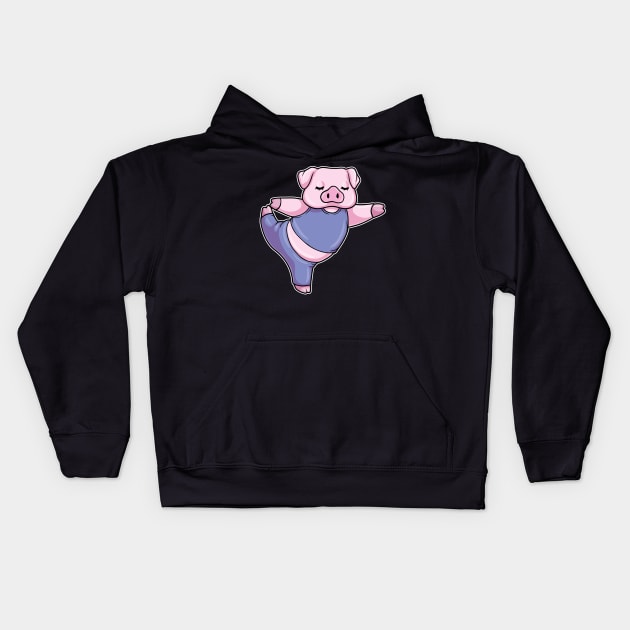 Pig at Yoga Stretching Legs Kids Hoodie by Markus Schnabel